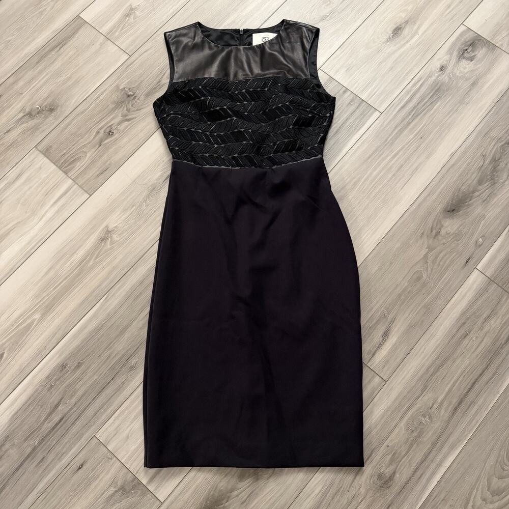 Ag Phillips Black Cocktail Dress Size 2 Sleeveless Lined Sheer Faux Leather